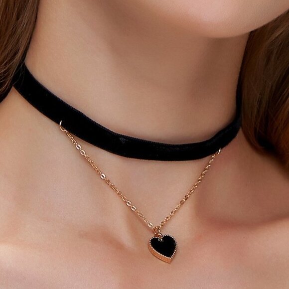 3/$35 Love Heart Pendant Charm Layered Necklace Choker Flannel Gold Chain - Picture 6 of 6